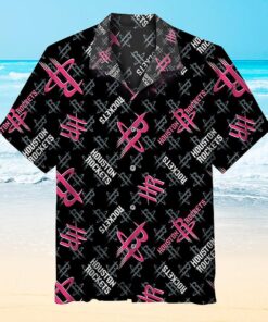 Nba Houston Rockets Black Multi Logo Vintage Black Hawaiian Shirt For Nba Basketball Fans