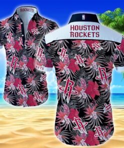 Nba Houston Rockets Black Pink Tropical Hawaiian Shirt For Men Women Fans