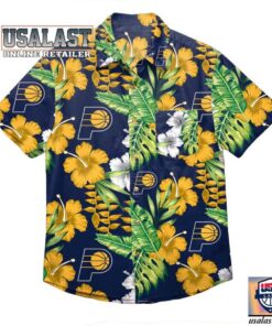 Nba Indiana Pacers Blue Yellow Tropical Floral Hawaiian Shirt Gift For Fans