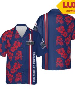 Nba Los Angeles Clippers Hibiscus Flowers With Stripe Lines Vintage Hawaiian Shirt