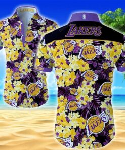 Nba Los Angeles Lakers Leaves Patterns Tropical Aloha Shirt Size From S To 5xl