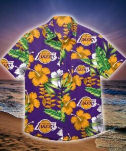 Nba Los Angeles Lakers Golden Hibiscus Floral Hawaiian Shirt Outfit For Fans