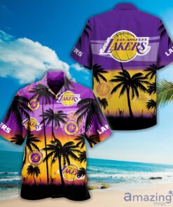 Nba Los Angeles Lakers Logo Purple Yellow Tropical Hawaiian Shirt Size From S To 5xl