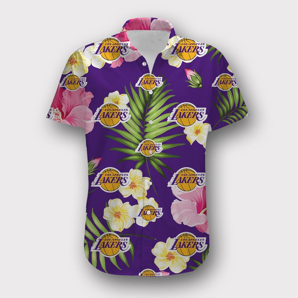 Nba Los Angeles Lakers White Purple Tropical Aloha Shirt Best Hawaiian Outfit For Fans