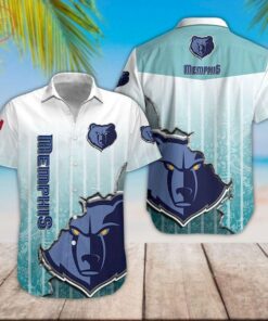Nba Memphis Grizzlies Logo Blue Gradient Design Vintage Hawaiian Shirt Best Gift For Fans