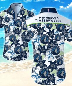 Nba Minnesota Timberwolves Logo With White Blue Flowers Aloha Shirt Best Outfit For Fans