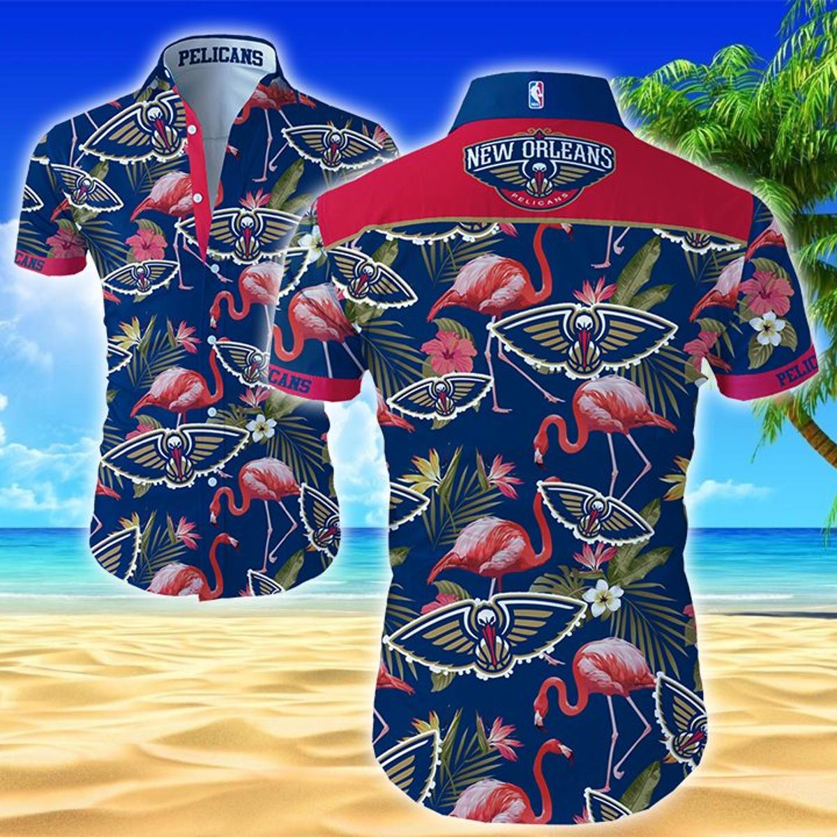 New Orleans Pelicans Blue Beige Floral Hawaiian Shirt For Men Women Nba Fans