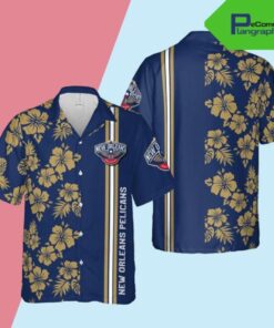 Nba New Orleans Pelicans Flowers With Stripe Lines Vintage Hawaiian Shirt