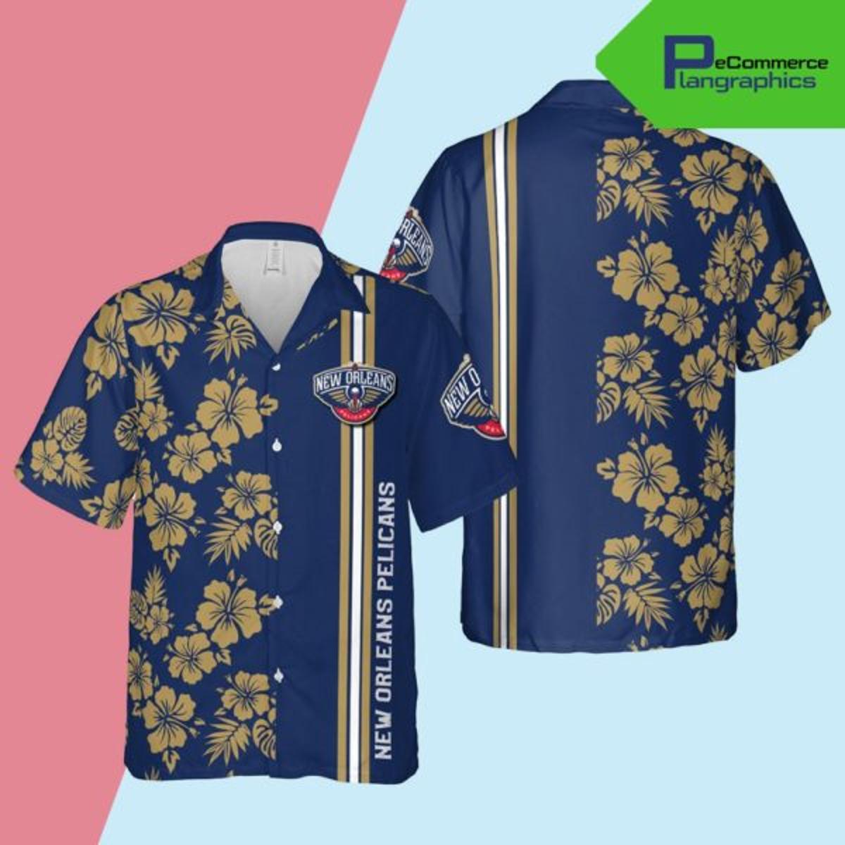 New Orleans Pelicans Blue Beige Floral Hawaiian Shirt For Men Women Nba Fans