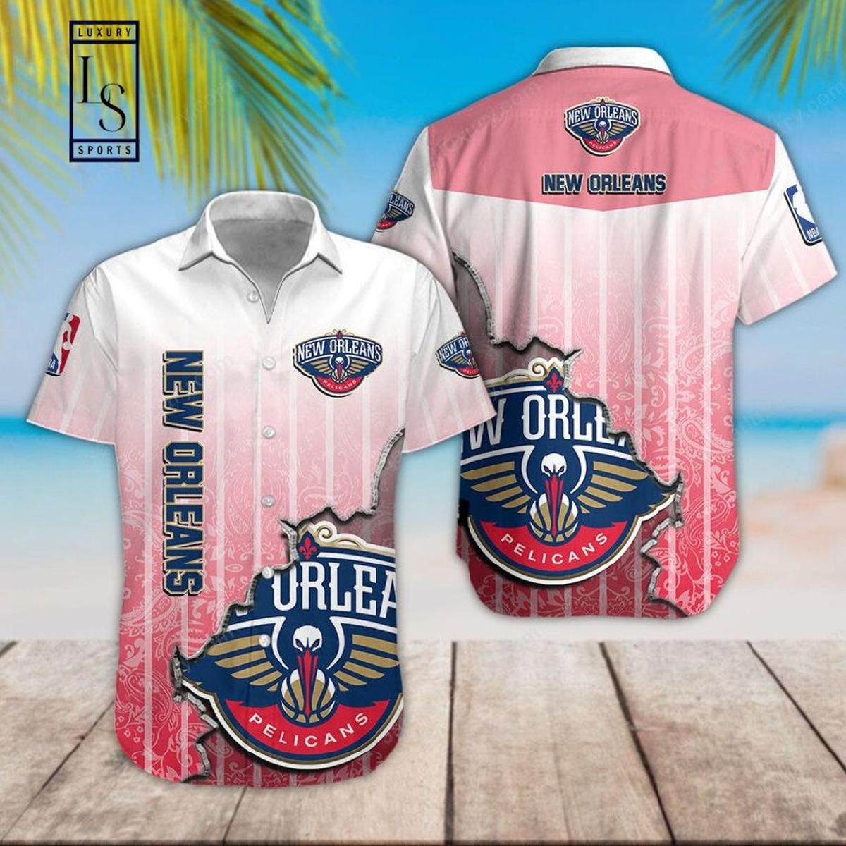 Nba New Orleans Pelicans Simple Design Pink Hawaiian Shirt For Basketball Fans