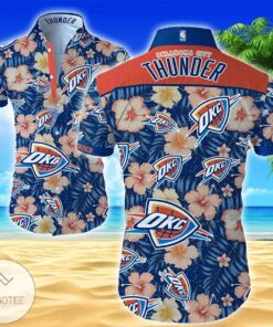 Nba Oklahoma City Thunder Logo Blue Orange Tropical Hawaiian Shirt Gift For Fans