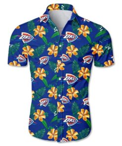 Oklahoma City Thunder Logo Hibiscus Flowers Aloha Shirt Best Hawaiian Outfit For Nba Fans