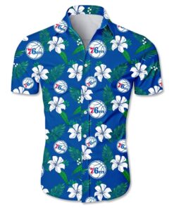 Nba Philadelphia 76ers Hibicus Patterns White Blue Aloha Shirt Size From S To 5xl