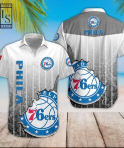 Nba Philadelphia 76ers Simple Design Light Grey Aloha Shirt For Men Women