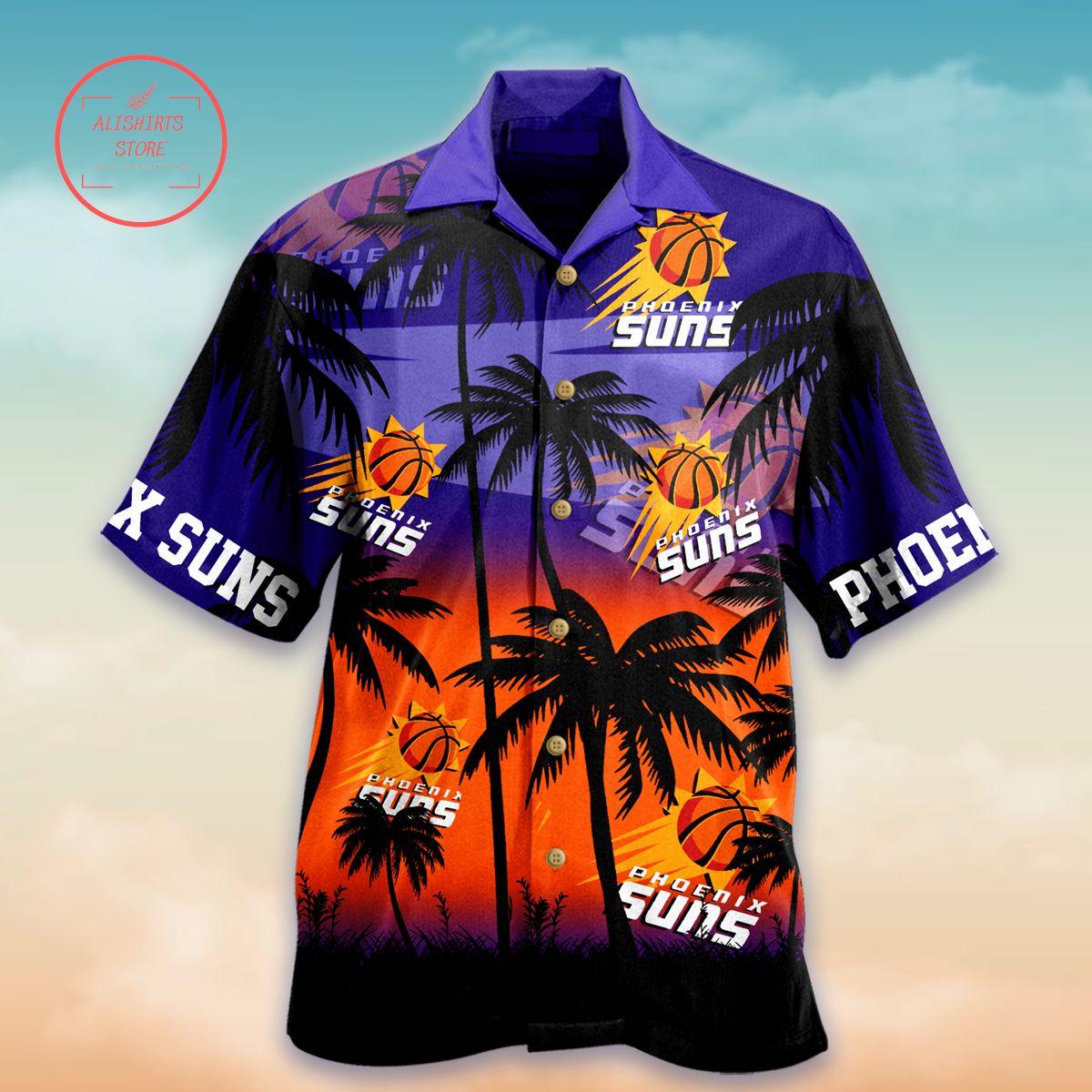 Nba Phoenix Suns Flowers With Stripe Lines Aloha Shirt For Men Women Fans