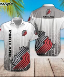 Nba Portland Trail Blazers Simple Design Gray Hawaiian Shirt For Basketball Fans