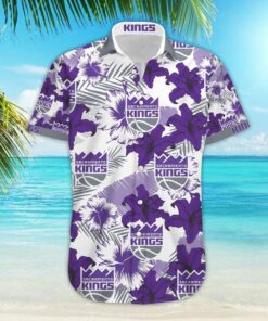 Nba Sacramento Kings Multi Logo Purple Floral Hawaiian Shirt Gift For Fans