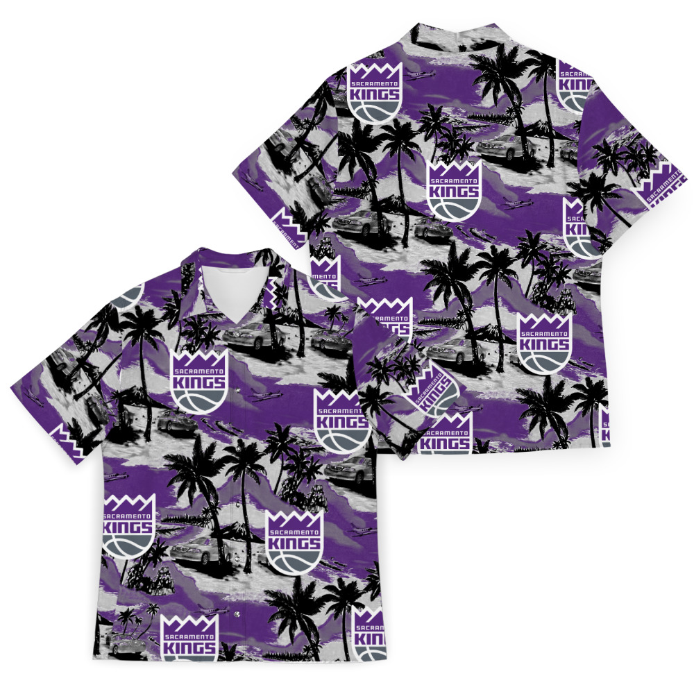 Nba Sacramento Kings Multi Logo Purple Floral Hawaiian Shirt Gift For Fans