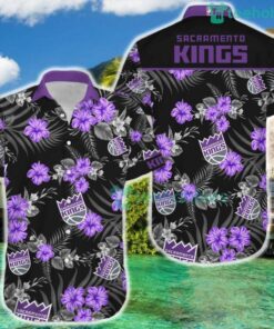 Nba Sacramento Kings Purple Black Tropical Hawaiian Shirt Size From S To 5xl