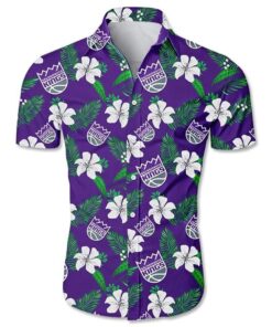 Nba Sacramento Kings Purple Black Tropical Hawaiian Shirt Size From S To 5xl