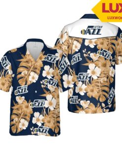 Nba Utah Jazz Blue Beige Floral Aloha Shirt Best Hawaiian Outfit For Fans
