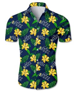 Nba Utah Jazz Floral Dark Blue Tropical Hawaiian Shirt Gift For Fans