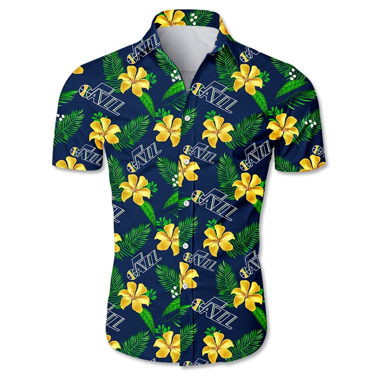 Utah Jazz Green Floral Tropical Hawaiian Shirt Best Gift For Nba Fans