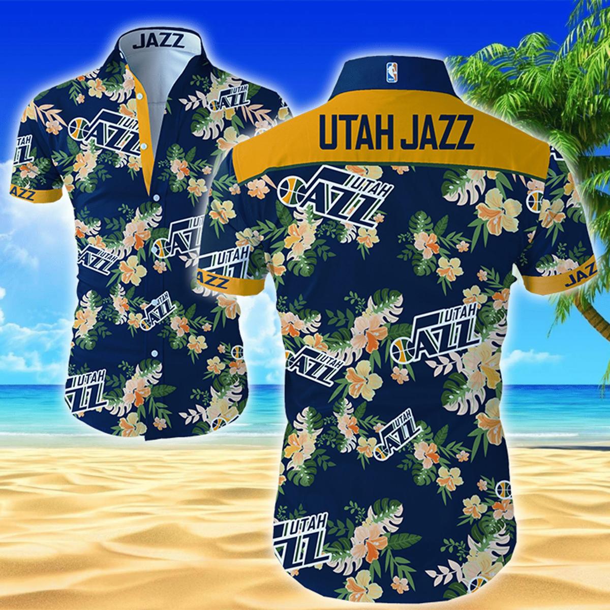 Utah Jazz Lemon Stripe Lines Tropical Vintage Hawaiian Shirt Best Gifts For Nba Fans