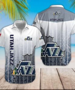 Nba Utah Jazz Simple Design Gray Hawaiian Shirt For Basketball Fans