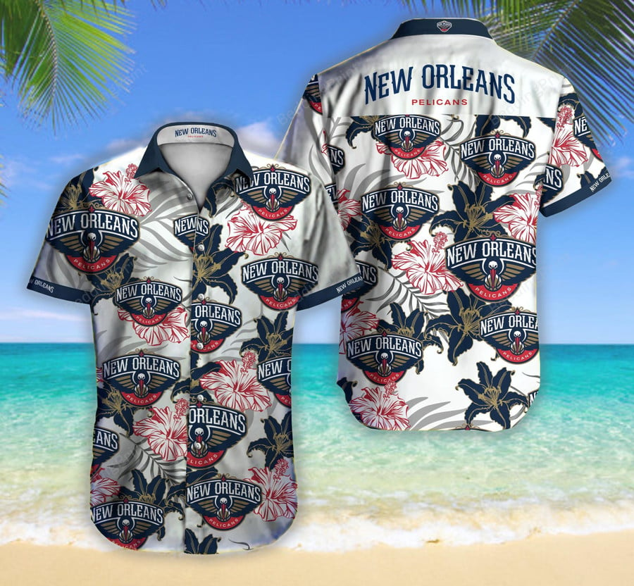 Nba New Orleans Pelicans Flowers With Stripe Lines Vintage Hawaiian Shirt