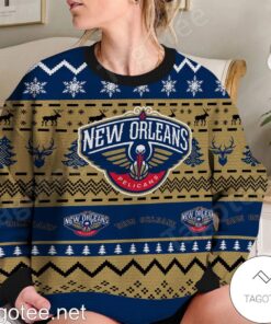 New Orleans Pelicans Gold Navy Best Ugly Christmas Sweater 3