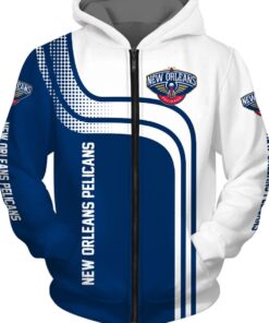 New Orleans Pelicans White Navy Curves Zip Hoodie For Men And Women