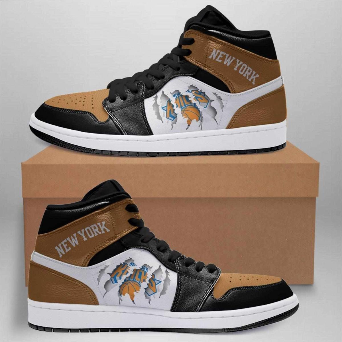 New York Knicks Orange Bllue Air Jordan 1 High Sneakers Gift For Fans