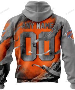 New York Knicks Custom Name Number Gray Orange Skull Zip Hoodie Gift For Fans