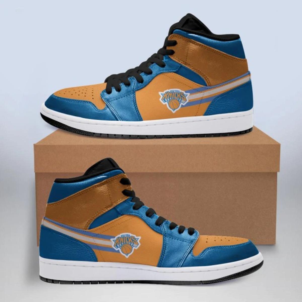 New York Knicks Brown Black Air Jordan 1 High Sneakers Gift