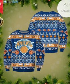 New York Knicks Orange Bllue Best Ugly Christmas Sweater