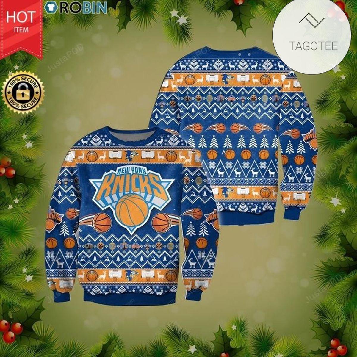 New York Knicks Orange Blue Baby Yoda Ugly Christmas Sweater Gift For Fans