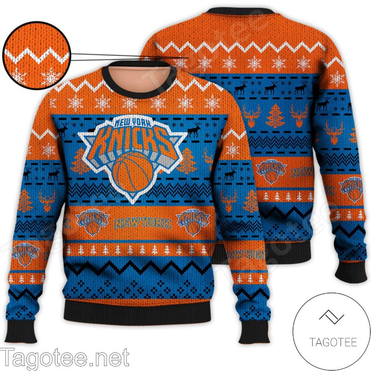 New York Knicks Orange Bllue Ugly Christmas Sweater Gift