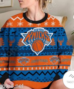 New York Knicks Orange Bllue Ugly Christmas Sweater Gift 3