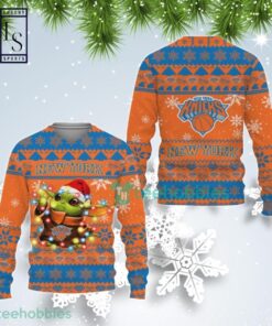 New York Knicks Orange Blue Baby Yoda Ugly Christmas Sweater Gift For Fans