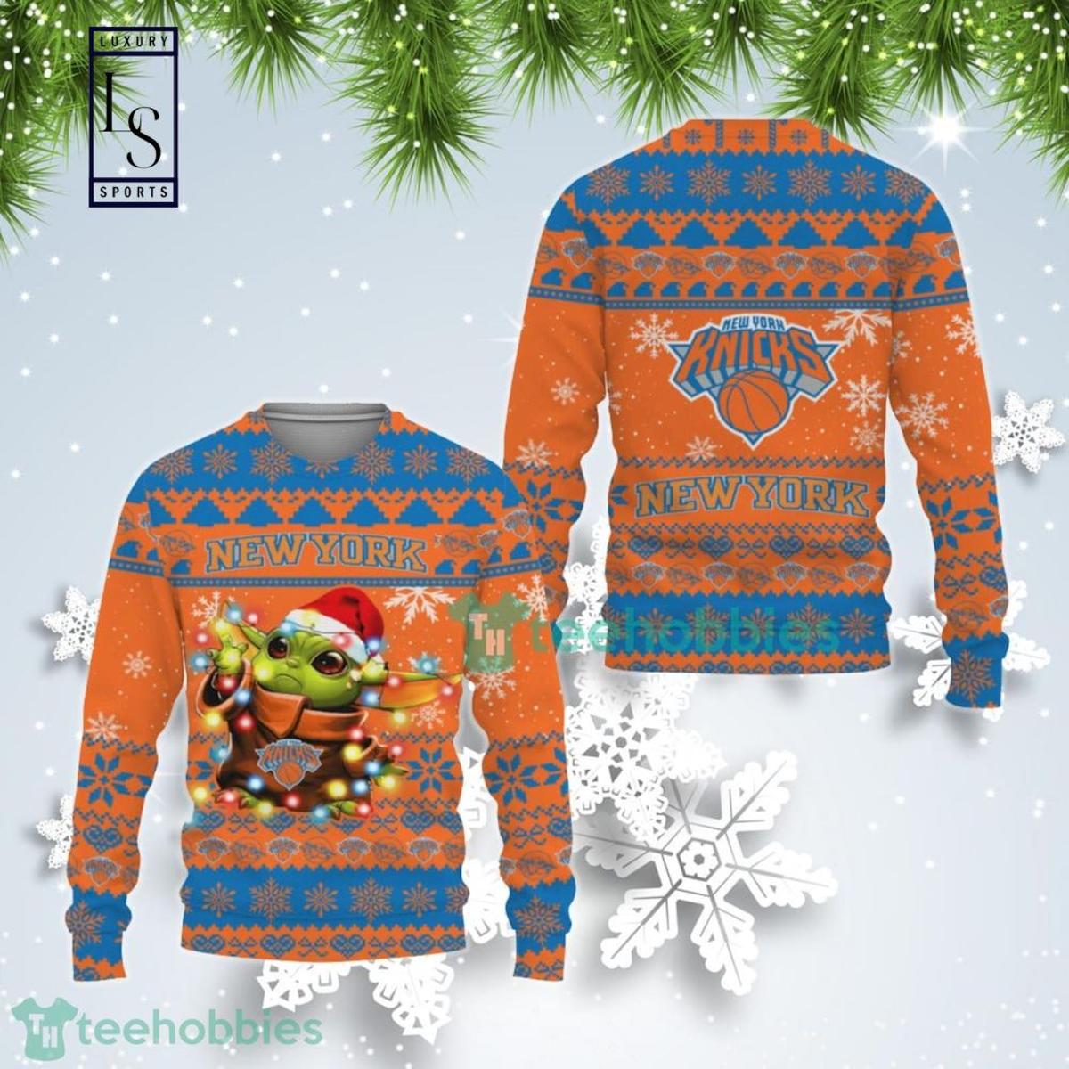 New York Knicks Orange Bllue Best Ugly Christmas Sweater