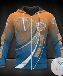 New York Knicks Orange Blue Gradient Curves Zip Hoodie Gifts For Lovers