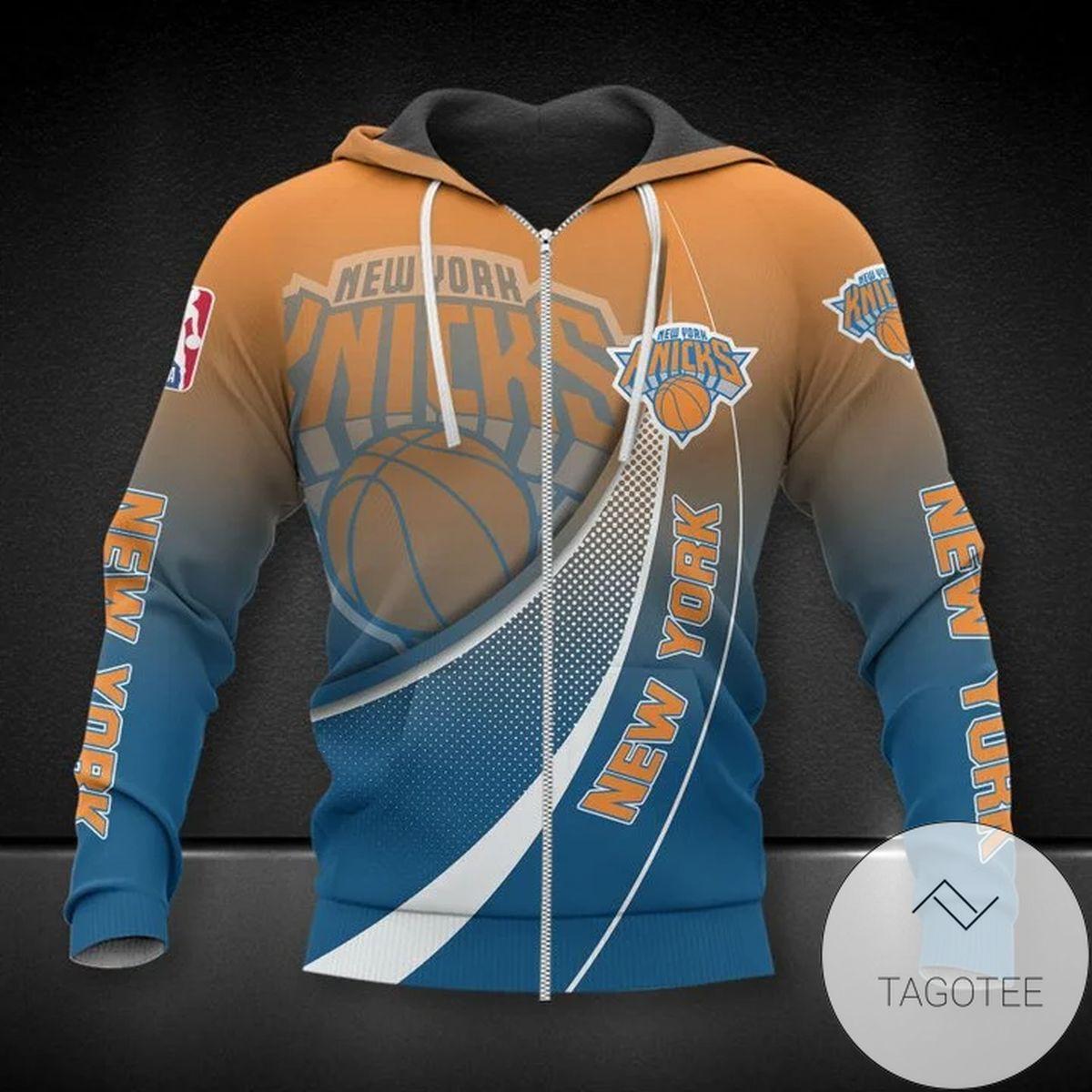 New York Knicks White Blue Curvers Zip Hoodie Gift For Fans