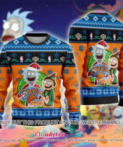 New York Knicks Orange Blue Rick And Morty Ugly Christmas Sweater For Fans