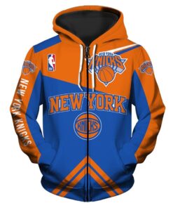 New York Knicks Orange Blue Zip Hoodie Funny Gift For Fans