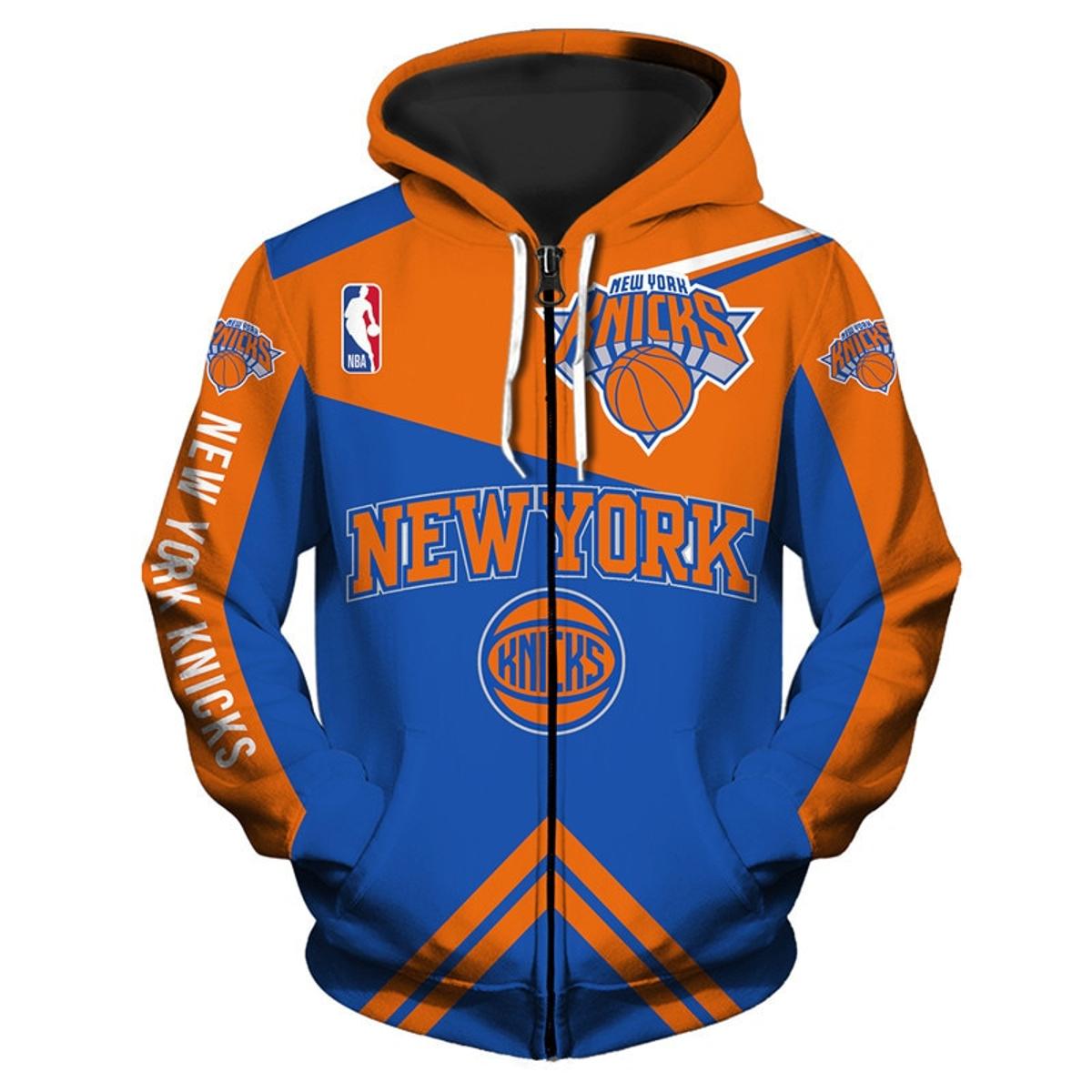 New York Knicks White Blue Curvers Zip Hoodie Gift For Fans