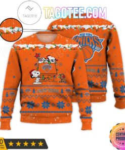 New York Knicks Orange Snoopy Lie On Dog House Ugly Christmas Sweater Gift 1