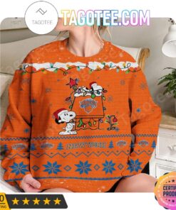 New York Knicks Orange Snoopy Lie On Dog House Ugly Christmas Sweater Gift 3