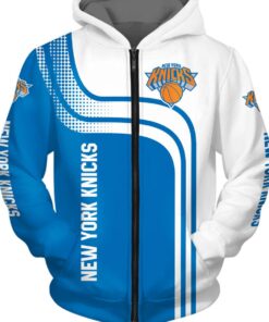 New York Knicks White Blue Curvers Zip Hoodie Gift For Fans