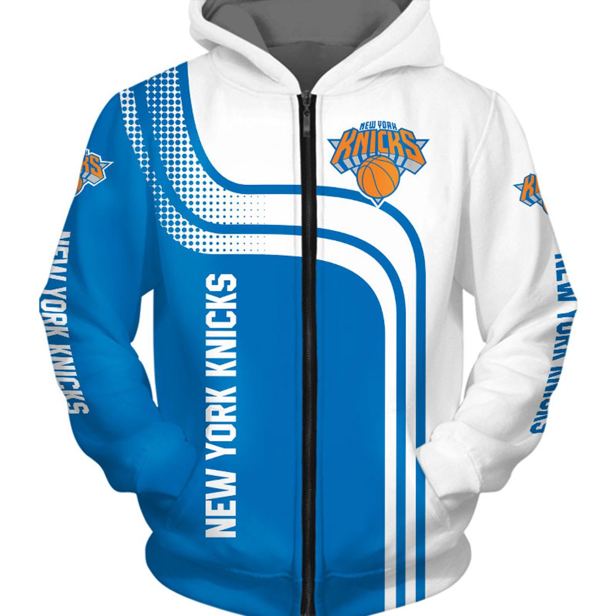 New York Knicks Orange Blue Gradient Curves Zip Hoodie Gifts For Lovers